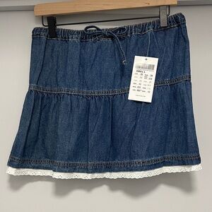 John Galt Brandy Melville Denim Mini Skirt with Eyelet Trim
